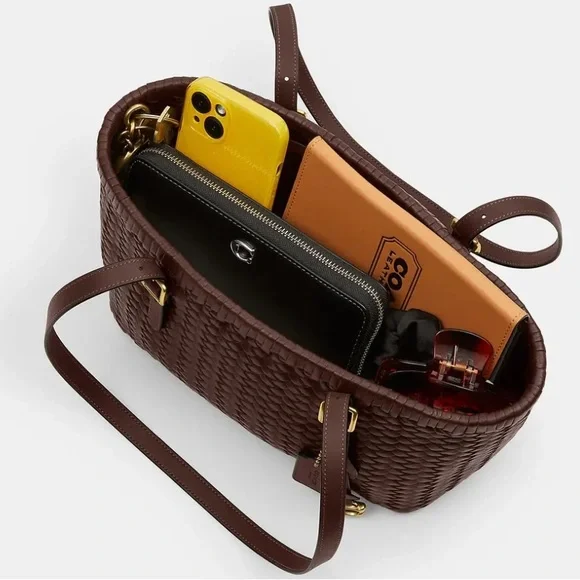 NWT Coach Woven Leather Swing Tote in Maple - Picture 3 of 8